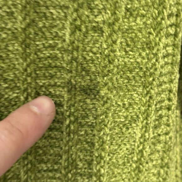 Vintage 90s Small Chenille Sweater Cardigan Peter Pan Collar Pockets Green Cozy - Picture 7 of 9